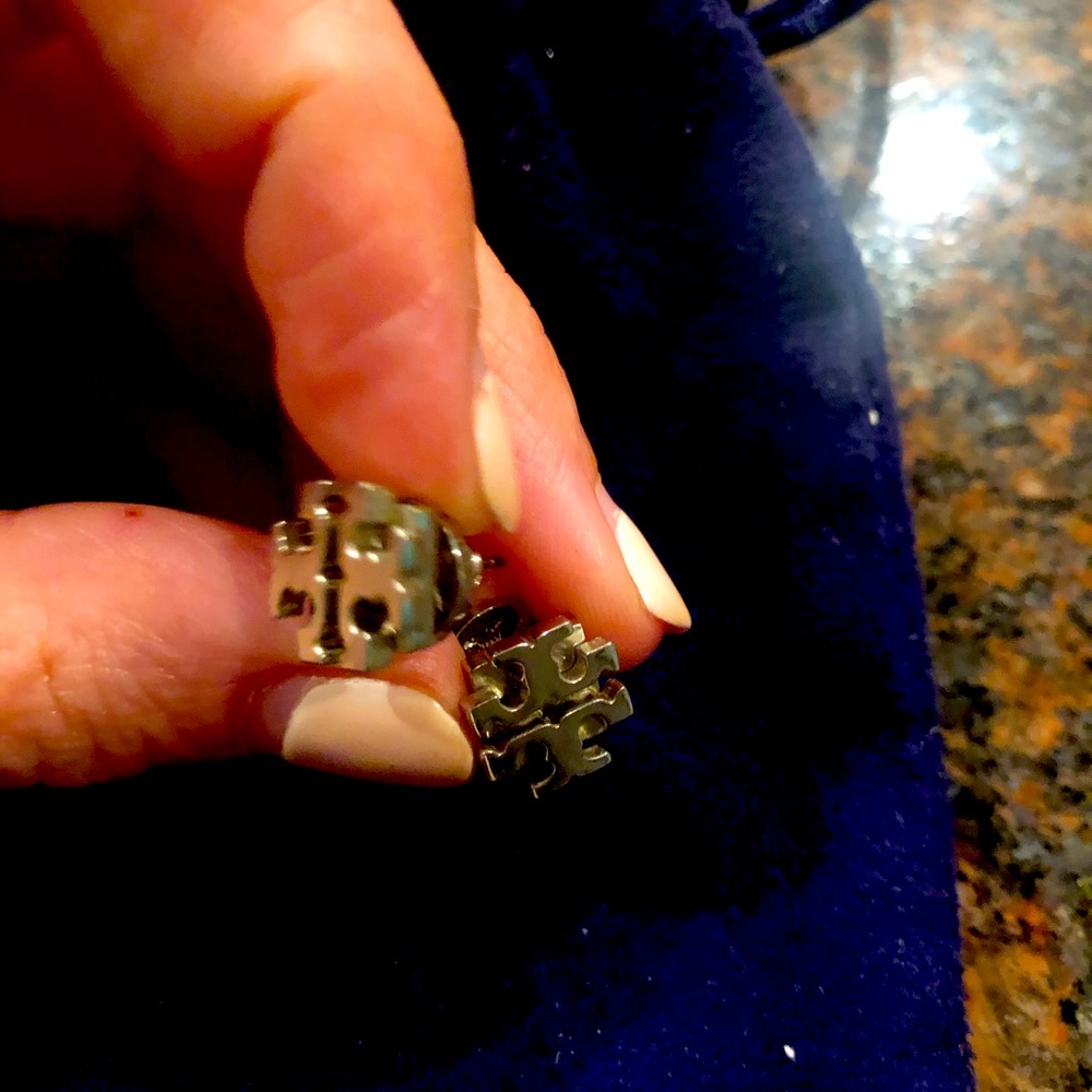Tory Burch Silver Logo Earrings